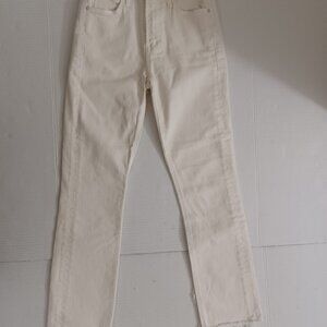 MOTHER THE MID RISE DAZZLER CROP FRAY JEANS CREAM PUFF